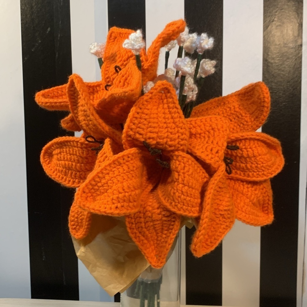 Handmade Crochet Forever Bouquet of Tiger Lilies Great Gift Unique Home Decor